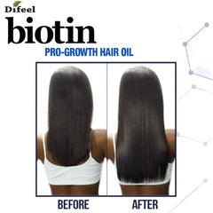 Difeel Biotin Premium Hair Oil, gotas que se deslizan, ayuda a un acabado suave.