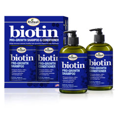 Difeel champú Biotina Pro-Crecimiento en botella, limpieza profunda para cabello sano.