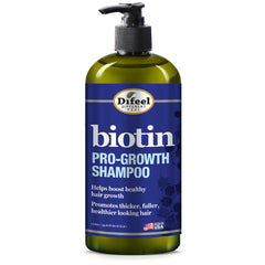 Difeel Champú Pro-Crecimiento con Biotina, botella visible para un lavado suave y efectivo