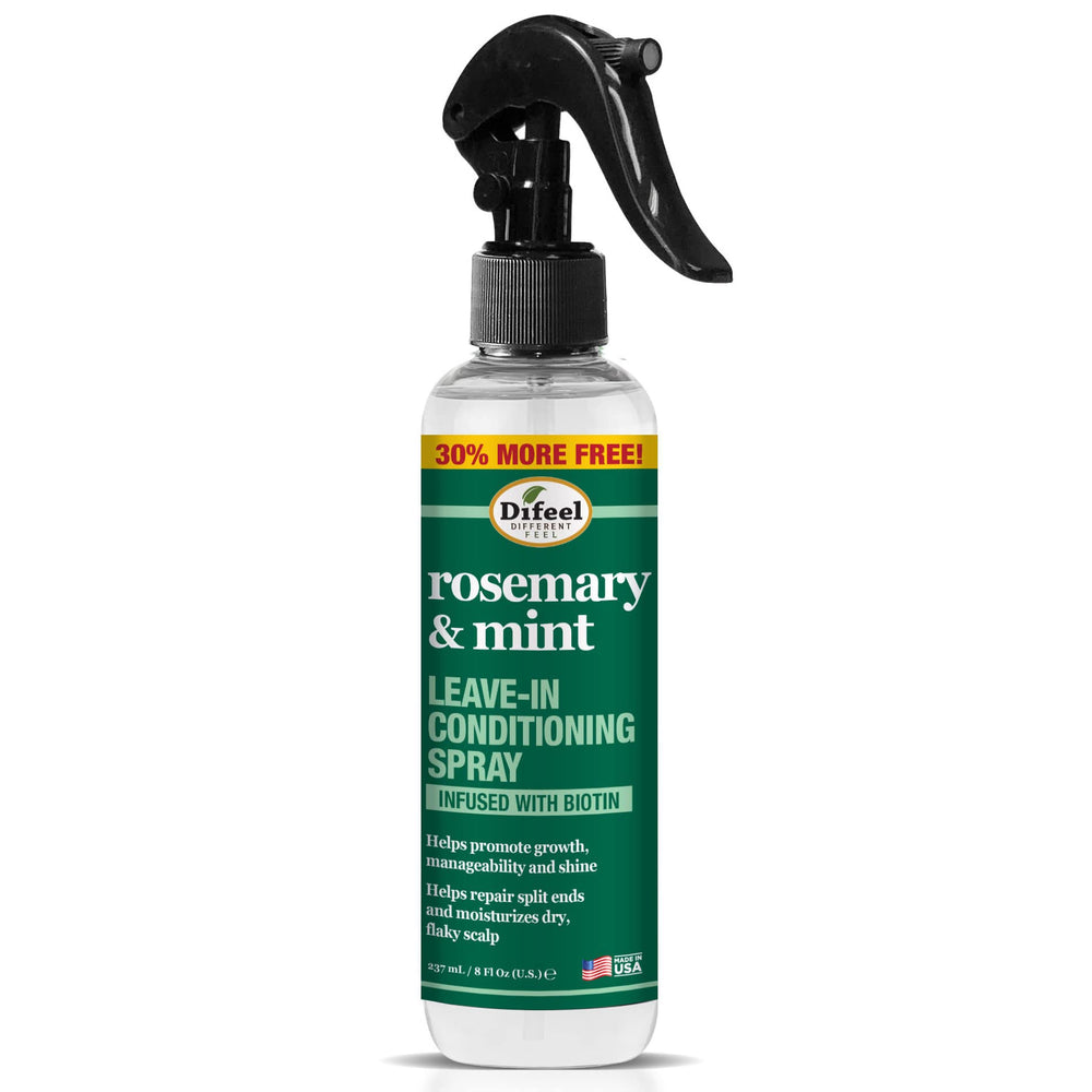 Difeel spray fortalecedor romero y menta, botella de 8 oz para cabello más fuerte.