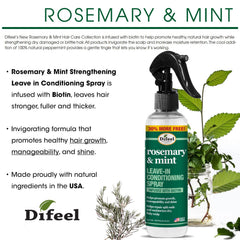 Difeel: ingredientes romero y menta, biotina para nutrición capilar visible.