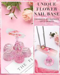 Difenni base rosa con flor mejora la presentación visual de uñas.