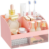 DIRZHX organizador de maquillaje con dos cajones rosa para mantener productos ordenados.
