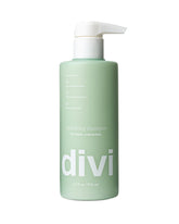 Divi Champú Hidratante: botella vertiendo producto para balance del cuero cabelludo.