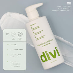 Divi conditionneur volumisant – texture soyeuse pour démêler et gagner du volume.