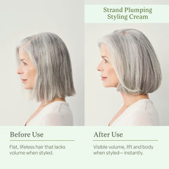 Divi Strand Crema de Peinado, muestra de acción doble para engrosar las hebras.