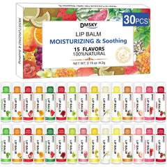 Bálsamo labial Dmsky con variedad de 15 sabores para hidratar labios.