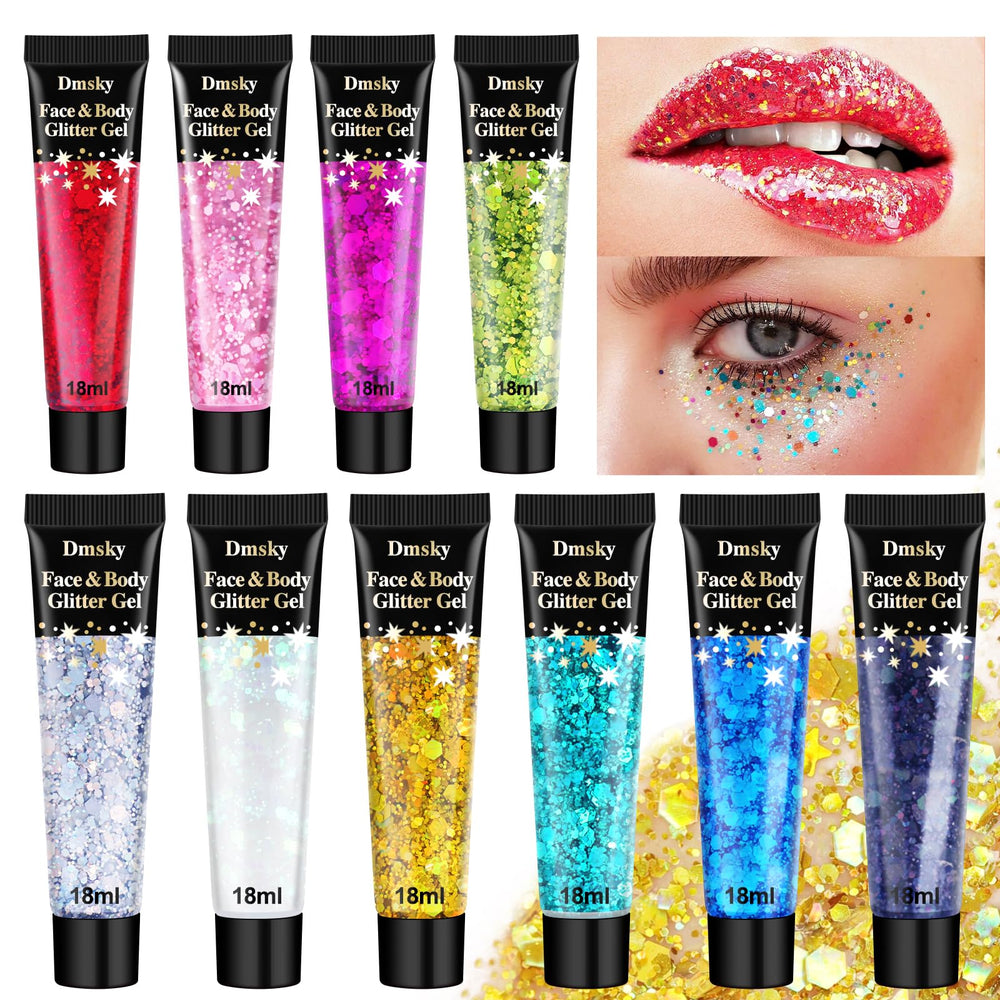 Dmsky gel de purpurina en 10 colores para brillo intenso en fiestas.