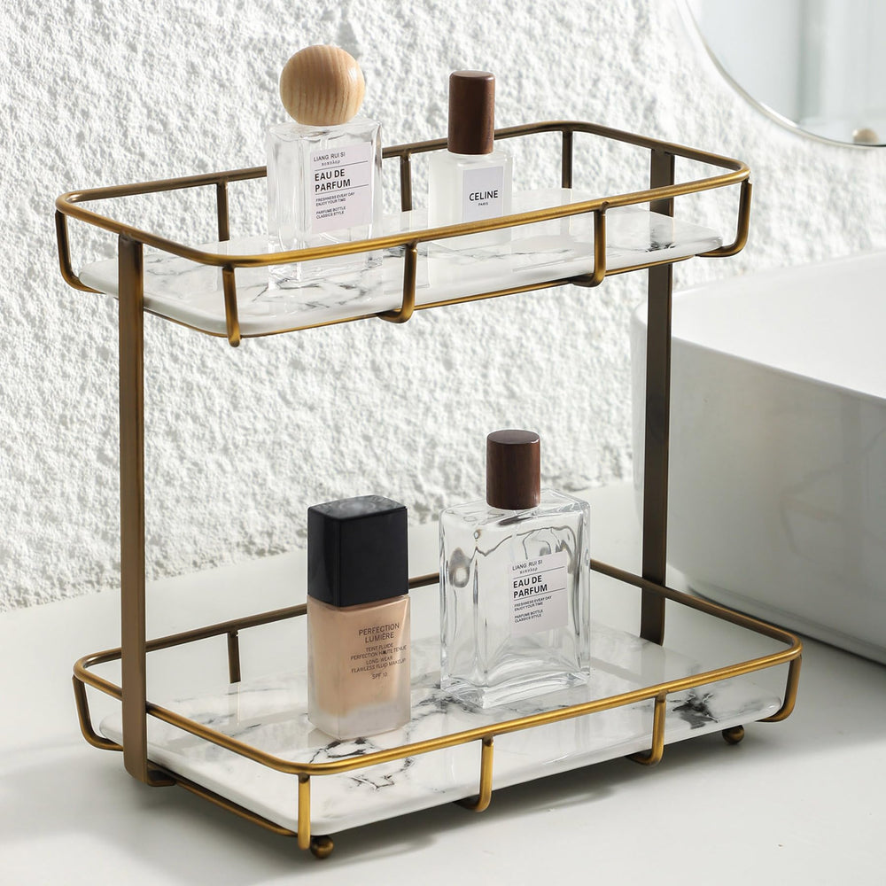 Organizador de encimera Dobbyby con marco dorado para baño.