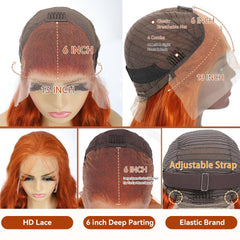 Peluca Dochuman jengibre color naranja vivo, estilo llamativo