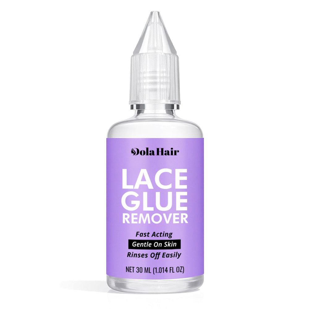 Dolahair remover de adhesivo para encaje, botella en primer plano, uso suave.