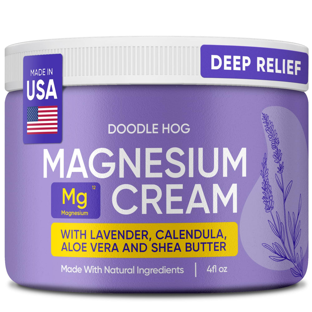 DOODLE HOG crema magnesio lavanda en envase, ideal para relajación nocturna