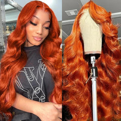 Dorbess peluca naranja jengibre 30 pulgadas con encaje frontal translúcido para look natural