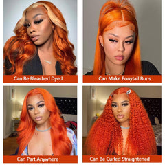 Dorbess peluca naranja jengibre con textura body wave para volumen suave