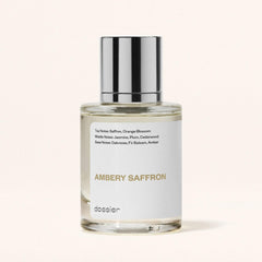 Dossier Ambery Saffron, tapa del frasco, presentación elegante