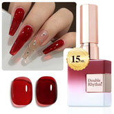 Double Rhythm burgundy gel frasco con acabado translúcido para uñas elegantes