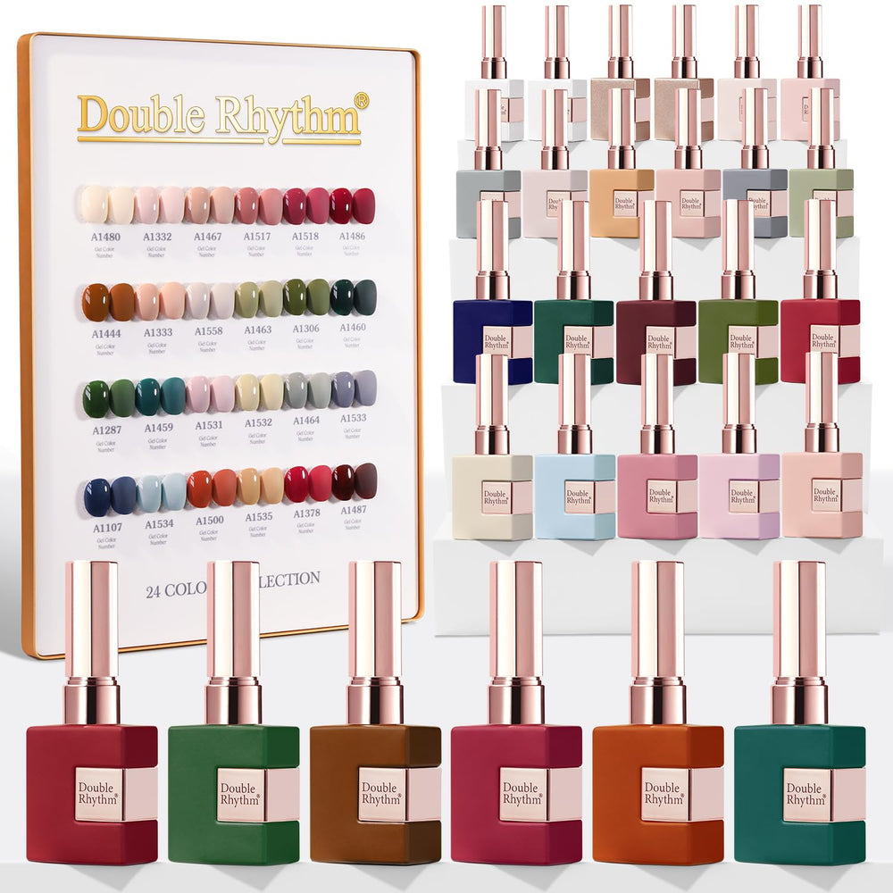 Double Rhythm Esmalte Gel 28 piezas colección Burgundy-Verde para uñas brillantes.
