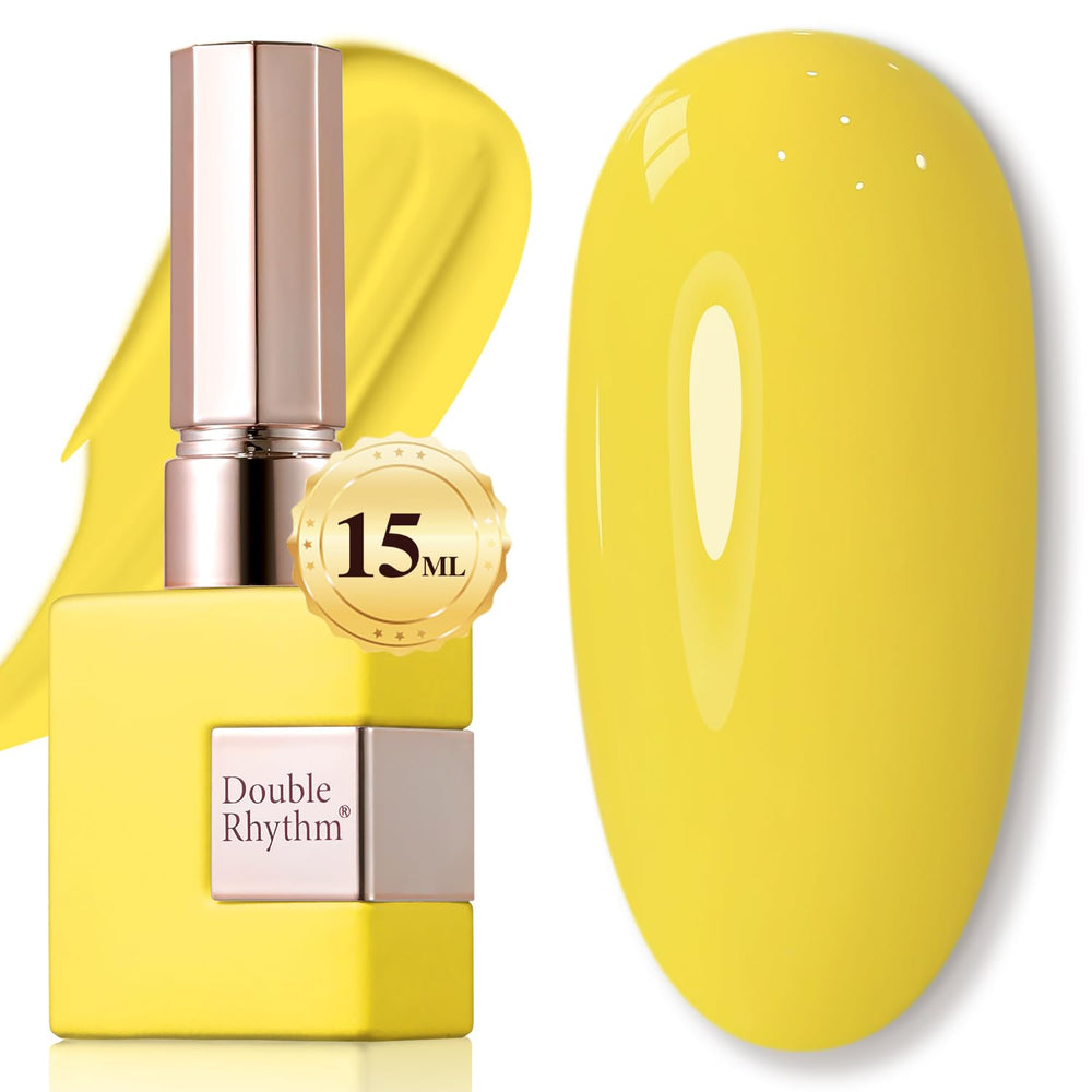 Double Rhythm Esmalte gel amarillo puro, acabado translúcido y brillo duradero.