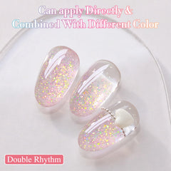 Gel de uñas rosa con brillo perlado para uñas elegantes