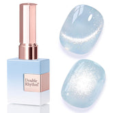 Double Rhythm Esmalte Gel Cat Eye azul claro, efecto ojo de gato translúcido para uñas