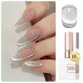 Esmalte gel ojo de gato Double Rhythm, color plateado, efecto magnético para uñas.