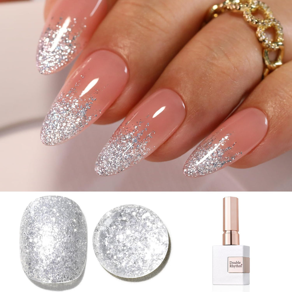 Double Rhythm esmalte gel lentejuelas plateado para uñas, brillo duradero