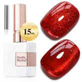 Esmalte gel ojo de gato Double Rhythm rojo sangriento con brillo holográfico para uñas.