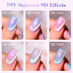 Esmalte gel para uñas de Double Rhythm en seis colores.