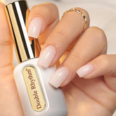 Double Rhythm frasco dorado translúcido de gel para uñas, acabado elegante