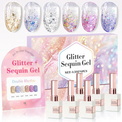 Double Rhythm: conjunto gel glitter con tablero exhibidor para elegir color