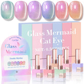 Double Rhythm vernis gel œil-de-chat ensemble 6, finitions étincelantes pour votre manucure à domicile.