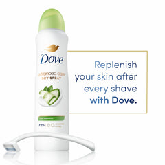 Dove Advanced Care Cool Essentials packaging box showing a 4-count dry spray