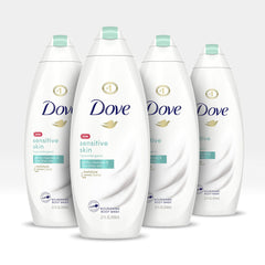 Dove gel de ducha sensible vertiendo espuma suave para uso diario.