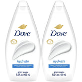 Dove Hydrate, dos botellas en pack, para una limpieza hidratante diaria.