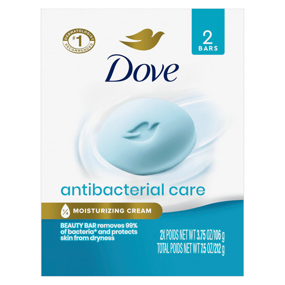 Dove Barra de Belleza antibacteriana limpia y cuida la piel.
