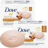 Dove barra jabón manteca de karité y vainilla, hidratación suave para rostro y cuerpo.