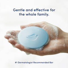 Dove Barra recomendada por dermatólogos para uso diario.