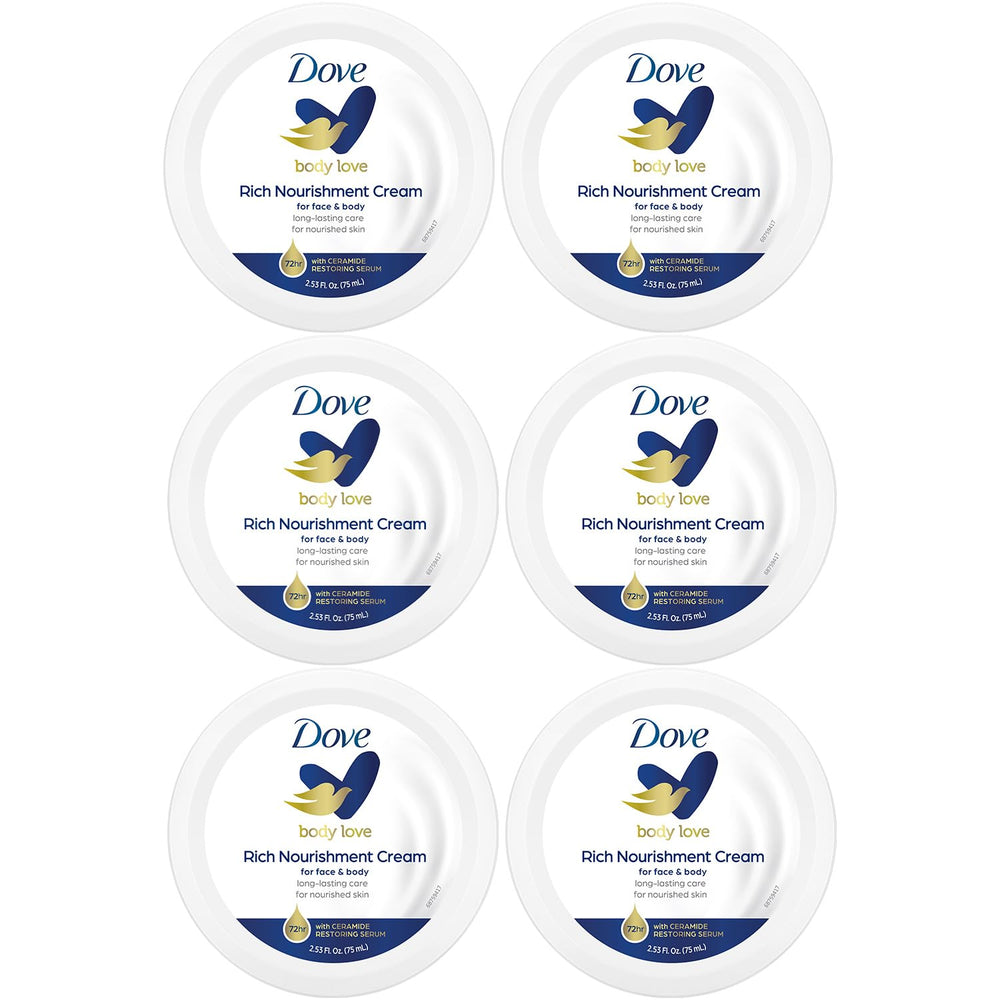 Dove Body Love crema con ceramidas: tarro visible para hidratación intensa de piel seca.