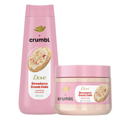 Dove Crumbl gel de ducha, frasco con fragancia fresa y hidratación suave.