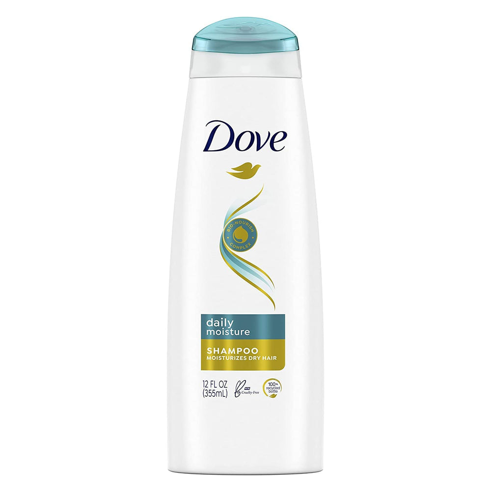 Dove Daily Moisture Shampoo bottle shows the nourishing Pro-Moisture Complex for soft hair.