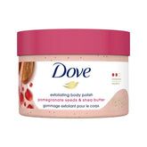 Dove Exfoliating Body Polish granada y karité, botella para exfoliar suavemente
