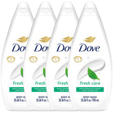 Dove Fresh Care body wash bottle for a refreshing, hydrating shower.