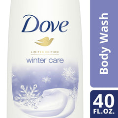 Dove Gel de Ducha Invierno, etiqueta detallada, formulación suave para cuidado diario de la piel.