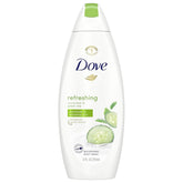 Dove Gel de Ducha Pepino y Té Verde frente al envase, limpieza suave diaria.