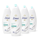 Dove gel de ducha sin sulfatos en botella, limpieza suave para piel sensible.