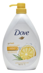 Dove Go Fresh Energize, botella con dispensador, facilita duchas rápidas y refrescantes.