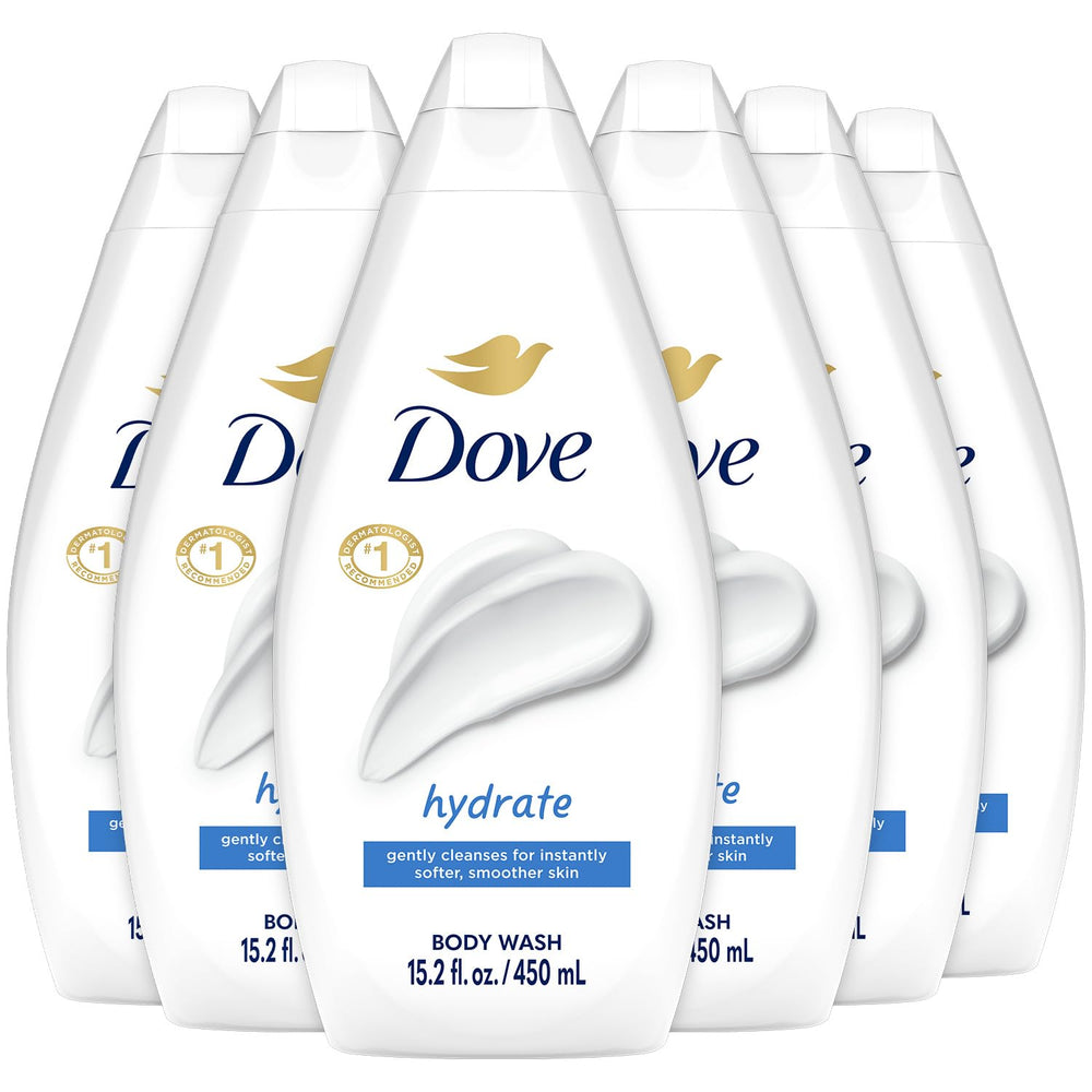 Dove Hidratante Ducha: botella frontal, hidratación suave para piel seca.