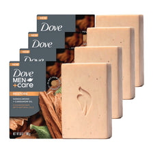 Dove Men+Care barra limpiadora con Sandalwood y Cardamomo, empaque visible para uso diario.