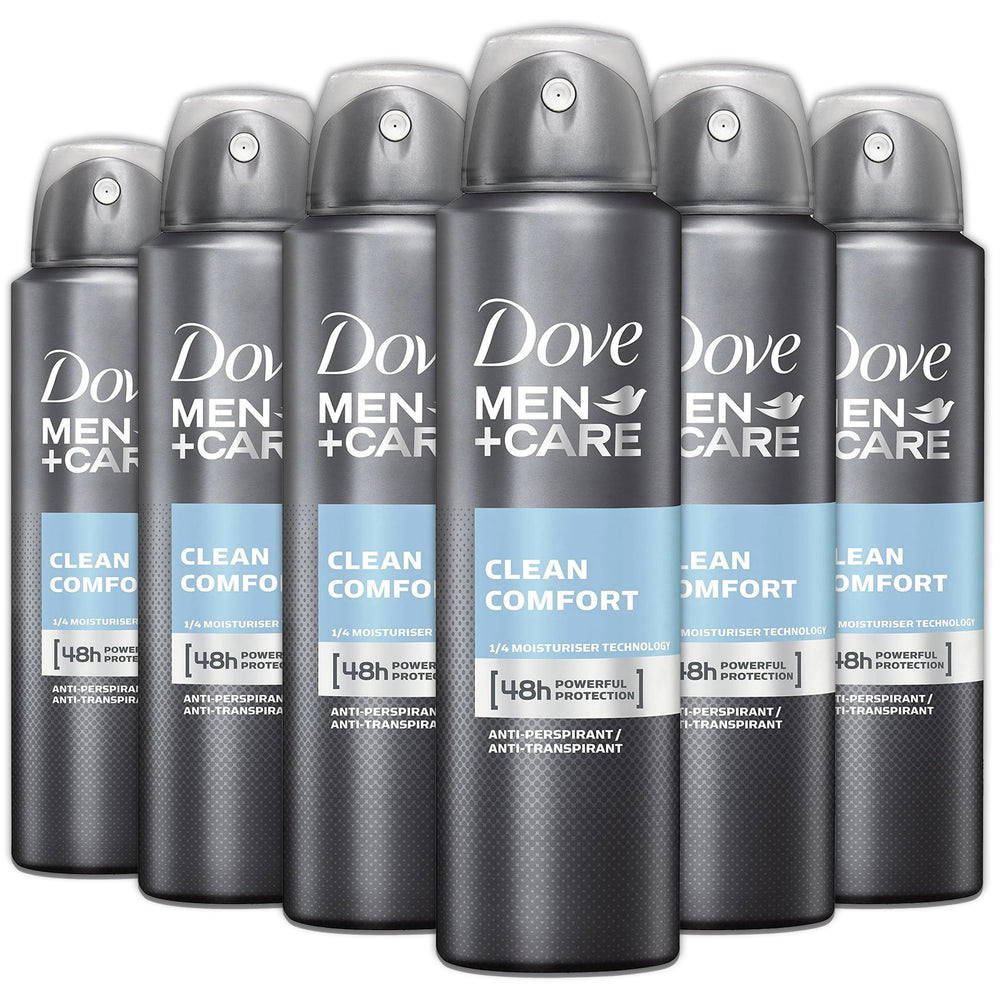 Dove Men+Care Clean Comfort spray bottle for everyday freshness.