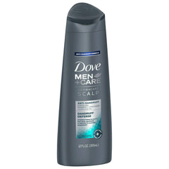 Dove Men+Care Dermacare, botella de champú, defensa contra la caspa para cabello más resistente.